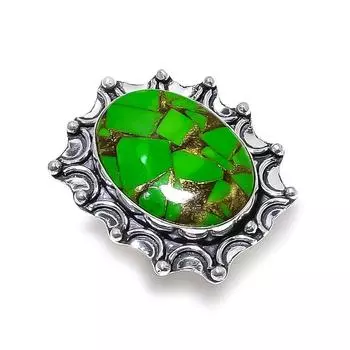 Кольцо из серебра 925 пробы с драгоценными камнями медно-зеленого бирюзового цвета, размер 6,5 h4V86