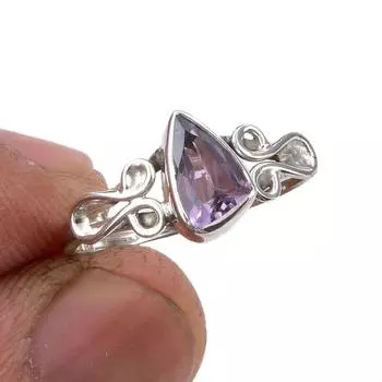 Кольцо из серебра 925 пробы с натуральным розовым аметистом, размер 5,5 U7v63