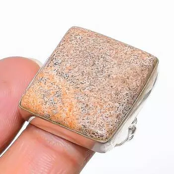 Кольцо из серебра 925 пробы с натуральным камнем яшмой ручной работы, размер 8 h5P16