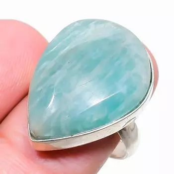 Кольцо из серебра 925 пробы с драгоценным камнем амазонит, размер 9 u5b42 9 синий