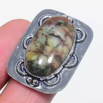 Кольцо из серебра 925 пробы с натуральным медовым дендритовым драгоценным камнем, размер 7 t6F71