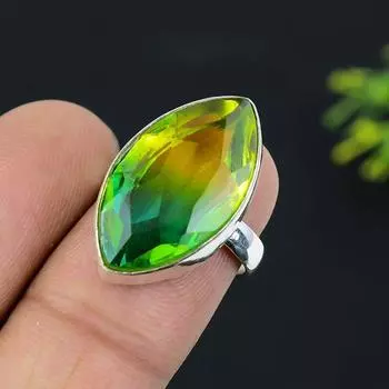 Кольцо из серебра 925 пробы с двухцветным турмалином, размер 7 H0I88