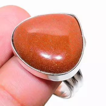 Кольцо из серебра 925 пробы с красным солнечным камнем, размер 8,5 W1N60 8.5 красный