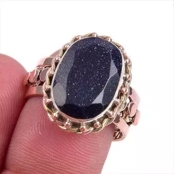 Кольцо из серебра 925 пробы с натуральным голубым солнечным камнем, двухцветное, размер 7,5 O0m40