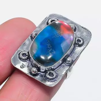 Кольцо из серебра 925 пробы с натуральным дихроичным стеклом и драгоценными камнями, размер 6 V9O77