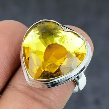 Кольцо из серебра 925 пробы с натуральным цитрином, размер 9, z2a06