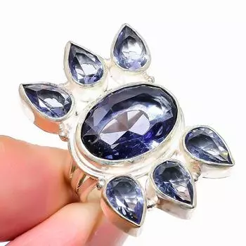 Кольцо из серебра 925 пробы с аметистом и драгоценным камнем, размер 7 b9K51 7 фиолетовый