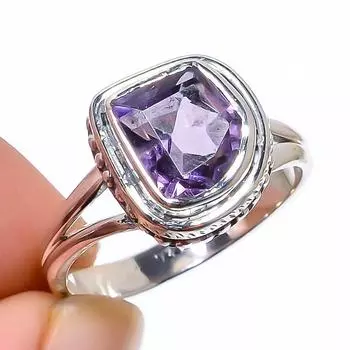 Кольцо из серебра 925 пробы с натуральным розовым аметистом и драгоценным камнем ручной работы S.7 C2y26