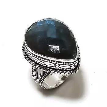 Кольцо из серебра 925 пробы с драгоценным камнем лабрадорит, размер 9 M7Q35