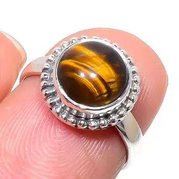 Кольцо из серебра 925 пробы с натуральным тигровым глазом, размер 6 j7V04