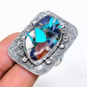 Кольцо из серебра 925 пробы с натуральным колючим камнем-устрицей, размер 9 R3N33