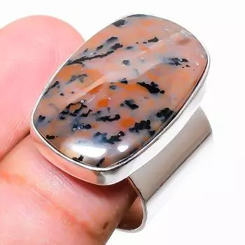 Кольцо из серебра 925 пробы с медовым дендритовым камнем, размер 6,5 U8I81 6.5 мёд