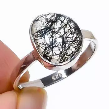 Кольцо из серебра 925 пробы с натуральным черным рутилом ручной работы S.6 S4I06