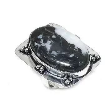 Кольцо из серебра 925 пробы с натуральным драгоценным камнем зебровой яшмой, размер 7 s4H45