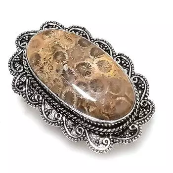 Кольцо из серебра 925 пробы с драгоценным камнем из ископаемого коралла, размер 6,5 m9t60