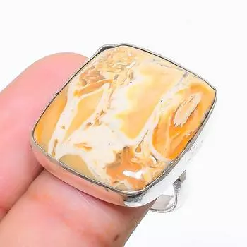 Кольцо из серебра 925 пробы с натуральным перистым корнем яшмы, размер 6,5 K0j98