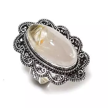 Кольцо из серебра 925 пробы с золотым рутилом, размер 8, w0C23