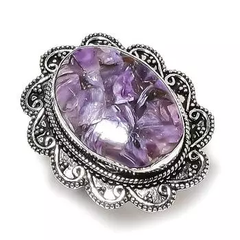 Кольцо из серебра 925 пробы с драгоценным камнем чароит, размер 7 B4e84