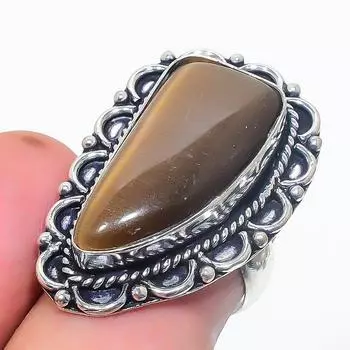 Кольцо из серебра 925 пробы с натуральным тигровым глазом, размер 6 I5z09