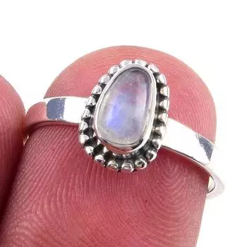 Кольцо из серебра 925 пробы с натуральным радужным лунным камнем ручной работы, размер 6 W5B21