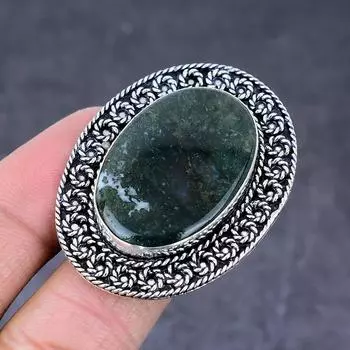 Кольцо из серебра 925 пробы с драгоценным камнем моховой агат, размер 10, g6w73