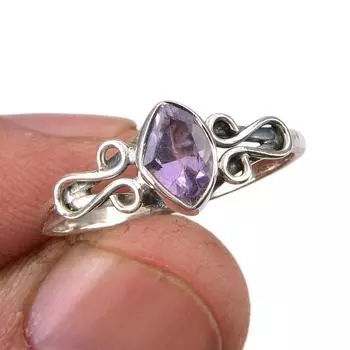 Кольцо из серебра 925 пробы с натуральным розовым аметистом и драгоценным камнем ручной работы S.9 r3d55