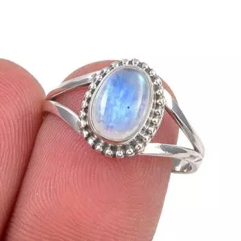 Кольцо из серебра 925 пробы с натуральным радужным лунным камнем ручной работы S.7.5 O0c08