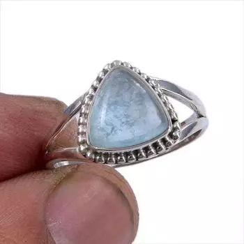 Кольцо из серебра 925 пробы с натуральным аквамарином и драгоценным камнем S.7.5 B3D04