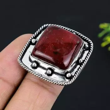 Кольцо из серебра 925 пробы с драгоценным камнем красного лабрадорита, размер 8 T0k58