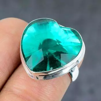 Кольцо из серебра 925 пробы с натуральным зеленым турмалином, размер 6 D0B30