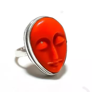 Кольцо из серебра 925 пробы с драгоценным камнем оранжевого бирюзового цвета, размер 8,5, y9Y61