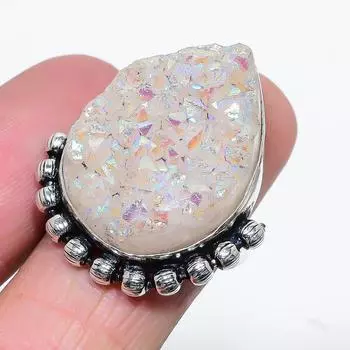 Кольцо из серебра 925 пробы с натуральным титановым друзом, размер 8 Z3C48