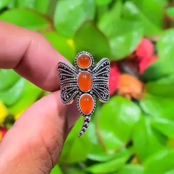 Кольцо из серебра 925 пробы с красным сердоликом, размер 6 U4q84