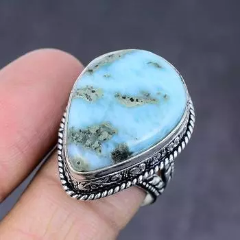 Кольцо из серебра 925 пробы с карибским ларимаром, размер 9, R0l41