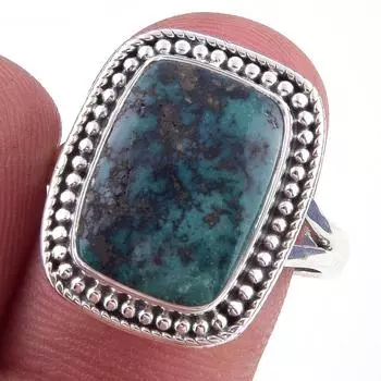 Кольцо из серебра 925 пробы с натуральным тибетским бирюзовым камнем ручной работы S.7.5 T5h62