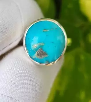 Кольцо из серебра 925 пробы с натуральным бирюзовым драгоценным камнем, размер 7,75 США, подарочное кольцо 7.75 US