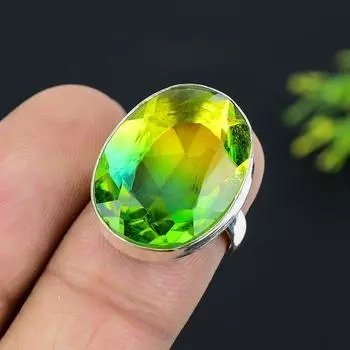 Кольцо из серебра 925 пробы с двухцветным турмалином, размер 6 J7V71