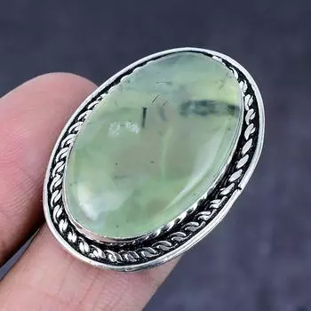 Кольцо из серебра 925 пробы с драгоценным камнем пренит, размер 7, G5o42