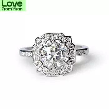 Кольцо из серебра 925 пробы с муассанитом класса D в 1 карат в японском и корейском стиле в стиле ретро с белыми вставками для женщин 14