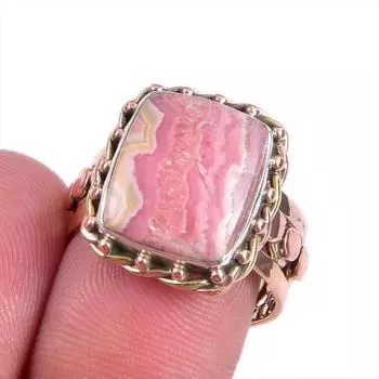 Кольцо из серебра 925 пробы с натуральным родохрозитом, двухцветное, S.7 p2l27