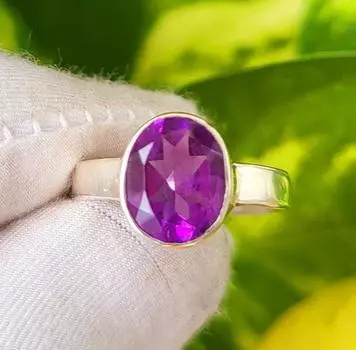 Кольцо из серебра 925 пробы с натуральным аметистом, размер 6,5, подарочное кольцо A110 6.5 US