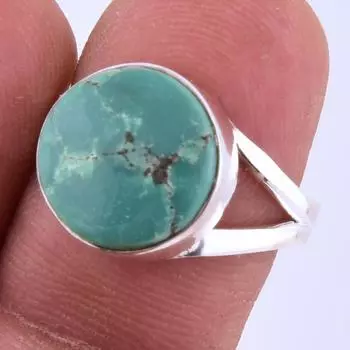 Кольцо из серебра 925 пробы с натуральным тибетским бирюзовым камнем, ручной работы, размер S.7 l7m32