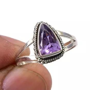 Кольцо из серебра 925 пробы с натуральным розовым аметистом, размер 8,5 Y0g99