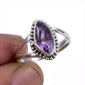 Кольцо из серебра 925 пробы с натуральным розовым аметистом, размер 6,5 u1l05