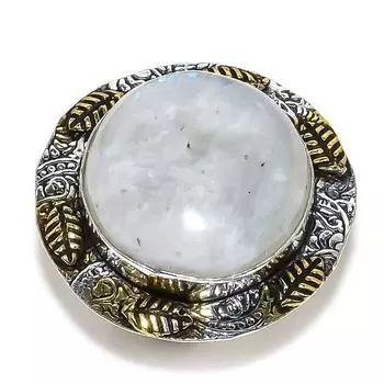Кольцо из серебра 925 пробы с натуральным радужным лунным камнем в двух тонах S.8.5 u6Y13