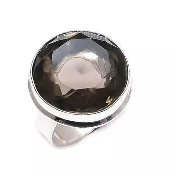 Кольцо из серебра 925 пробы с натуральным дымчатым топазом, размер 8 P3a42