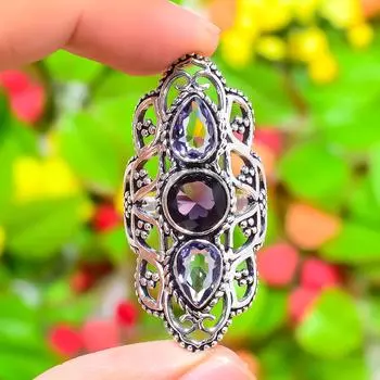 Кольцо из серебра 925 пробы с натуральным аметистом, размер 10,5, ручная работа C3j98