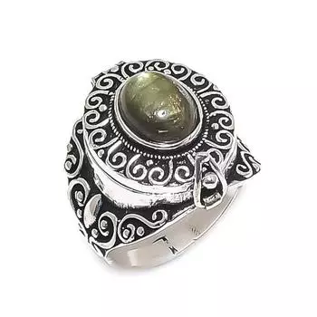 Кольцо из серебра 925 пробы с натуральным лабрадоритом, размер 7,5 N3n93