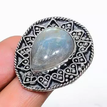 Кольцо из серебра 925 пробы с натуральным лабрадоритом ручной работы, размер 8,5 W8u70