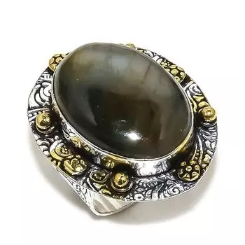 Кольцо из серебра 925 пробы с натуральным лабрадоритом, размер 8,5, y5n35